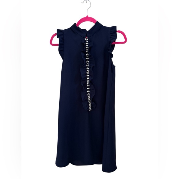 Lilly Pulitzer Adalee Ruffle Shirt Dress True Navy Pearl Embellishments Size 00 - Picture 5 of 14